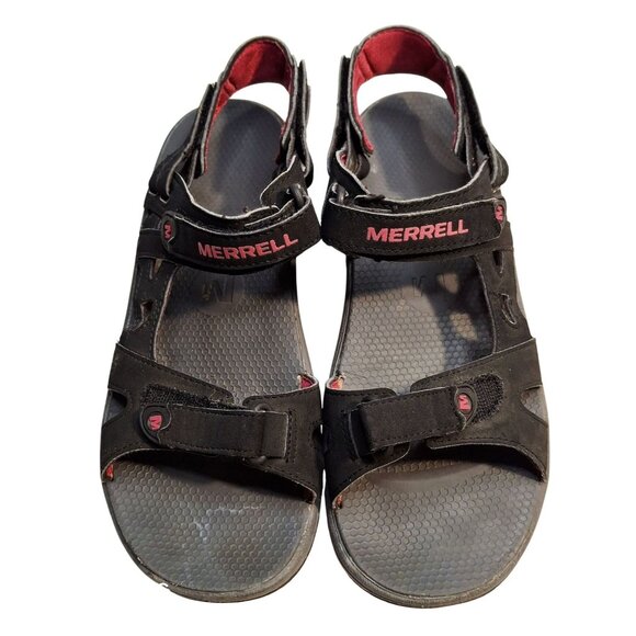 Merrell Black Adjustable Strap Sandals With Red Woman Accents Outdoor Woman's Si - Picture 1 of 8